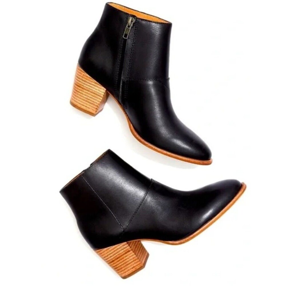 Madewell Rosie Ankle Boot Black Leather Stacked Heel Women's Size 10
